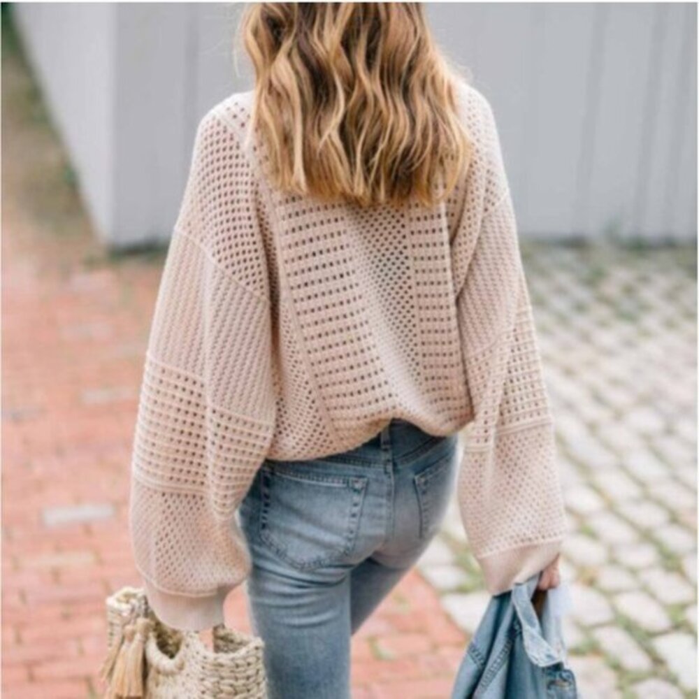 Anthropologie Moth‎ Reese Open Knit Kimono Sweater in Oatmeal Sz XS